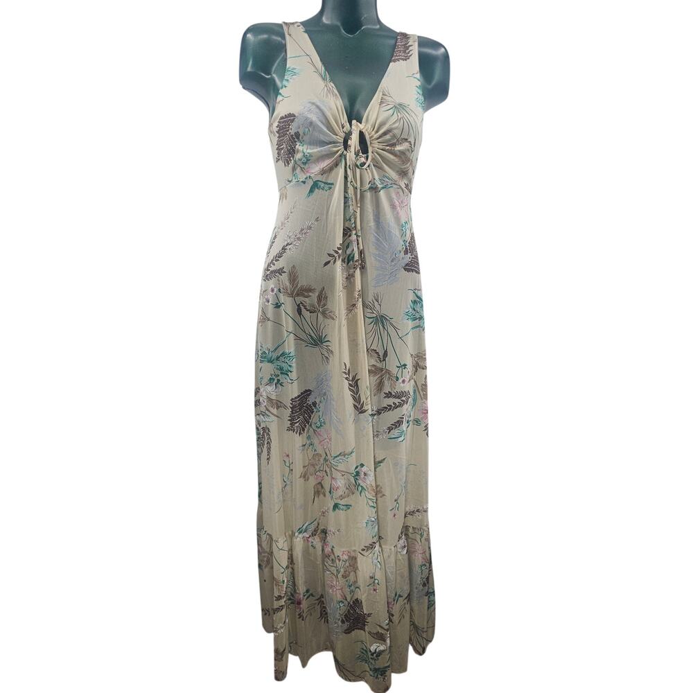 Vintage 60's Shadowline Nylon Floral milkmaid-style Maxi Dress Nightgown S 4103
